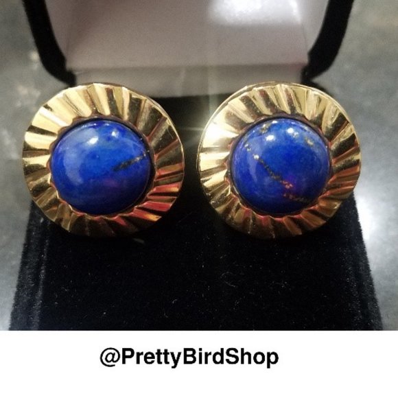 Stunning Peter Brams SIGNED 14K gold Lapis Lazuli post earrings vintage - Picture 1 of 14